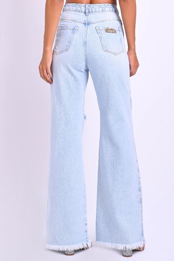 CALÇAS WIDE LEG DENIM DESTROYED