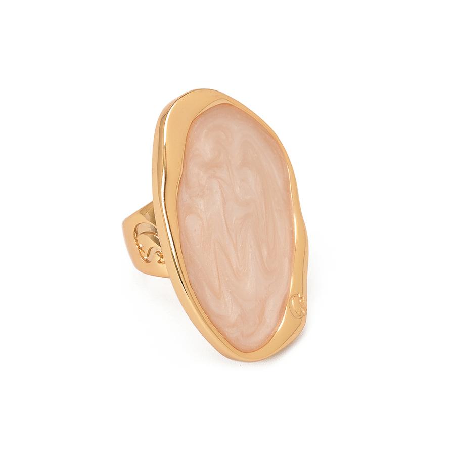 ANEL DOURADO OVAL COM RESINA PEROLADA