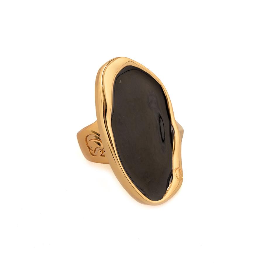 ANEL DOURADO OVAL ASSIMETRICO COM RESINA PEROLADA