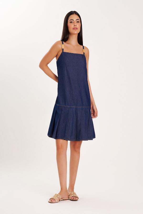 VESTIDO JEANS CURTO DETALHES ALÇAS