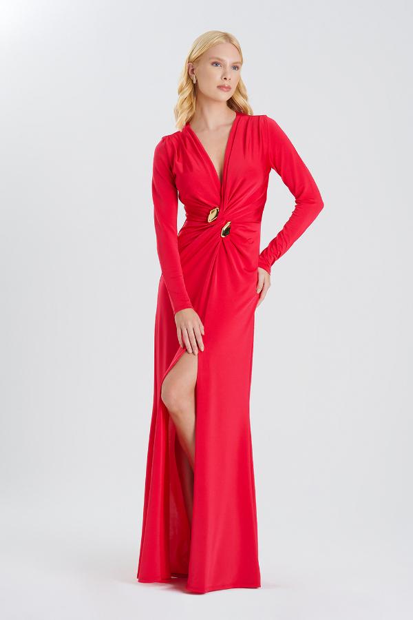 VESTIDO LONGO DRAPE DECOTE