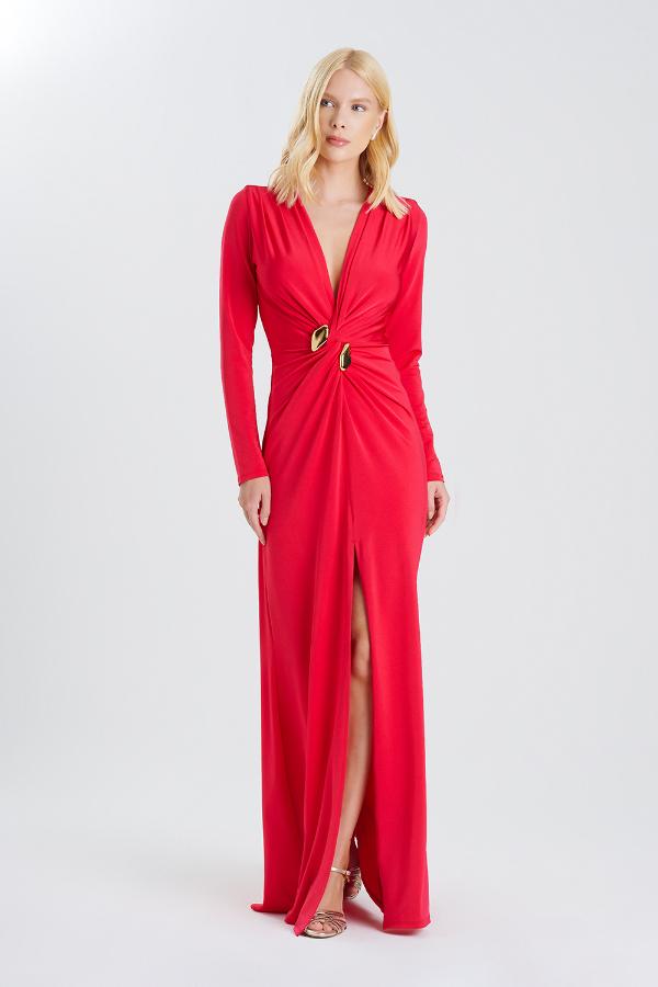VESTIDO LONGO DRAPE DECOTE