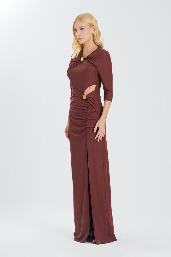 VESTIDO LONGO DRAPE DECOTE
