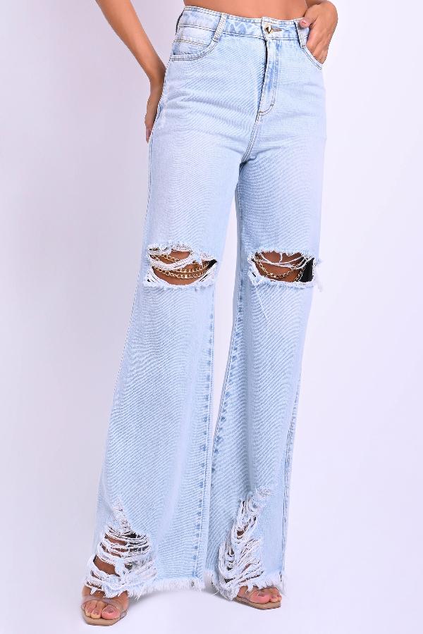 CALÇAS WIDE LEG DENIM DESTROYED