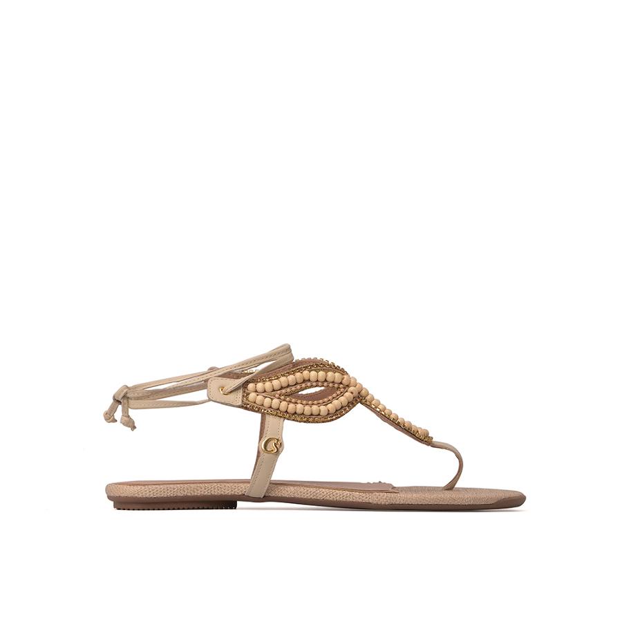 SANDÁLIA RASA COM BORDADO BEGE