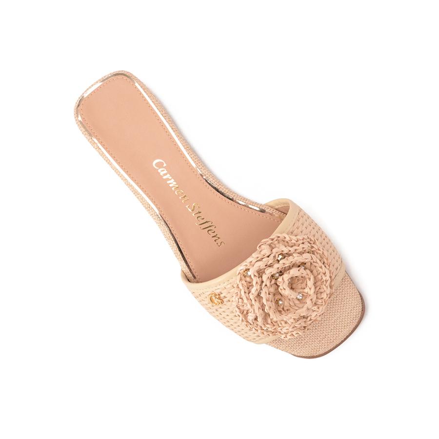 SANDÁLIA RASA COM FLOR DE RAFIA