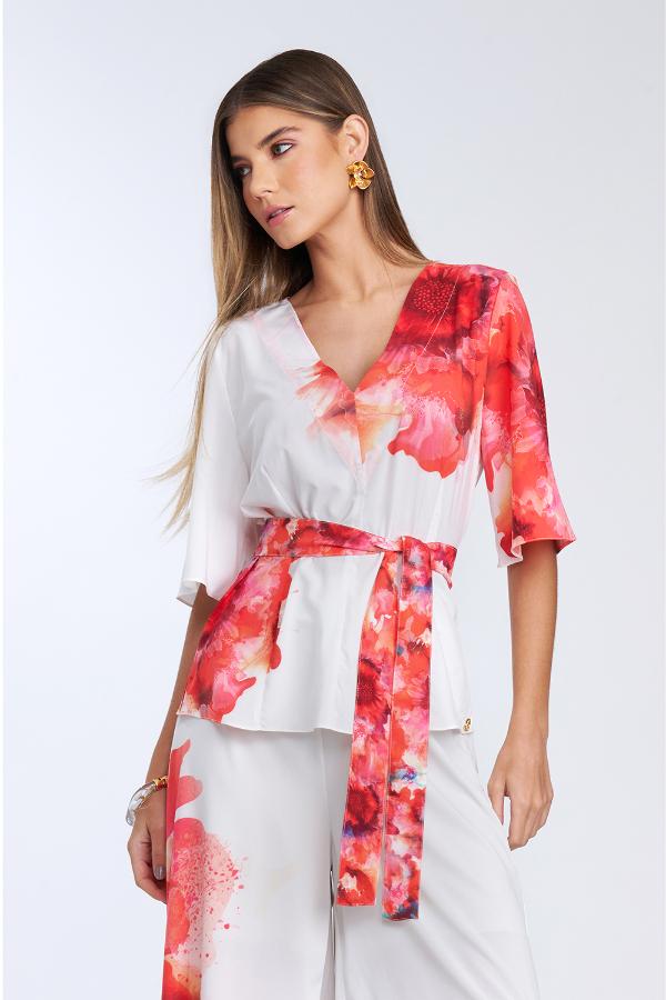 BLUSA DECOTE V COM FAIXA