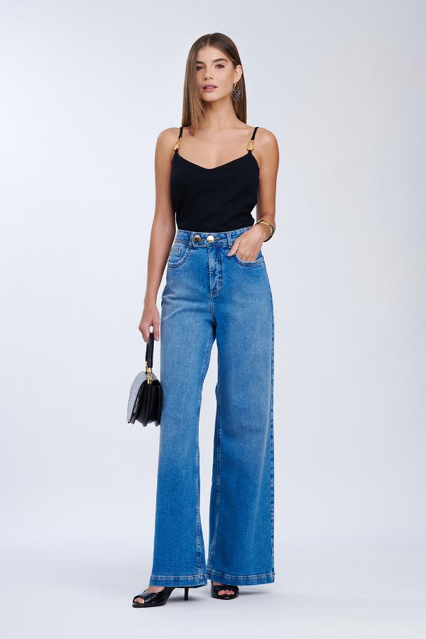 CALCA JEANS WIDE LEG LUXE