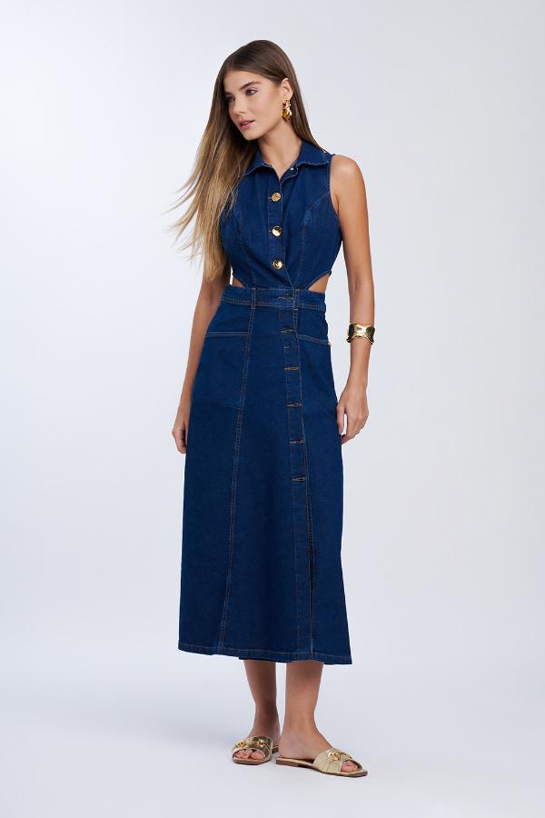 VESTIDO JEANS MIDI COM BOTOES
