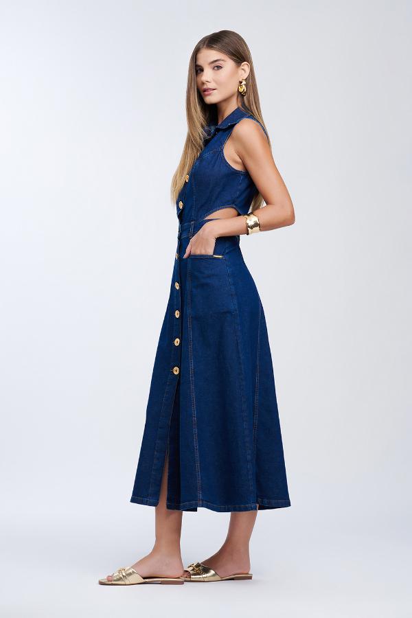 VESTIDO JEANS MIDI COM BOTOES
