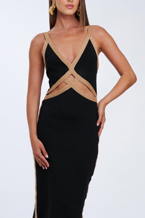 VESTIDO TRICOT RECORTES VAZADOS