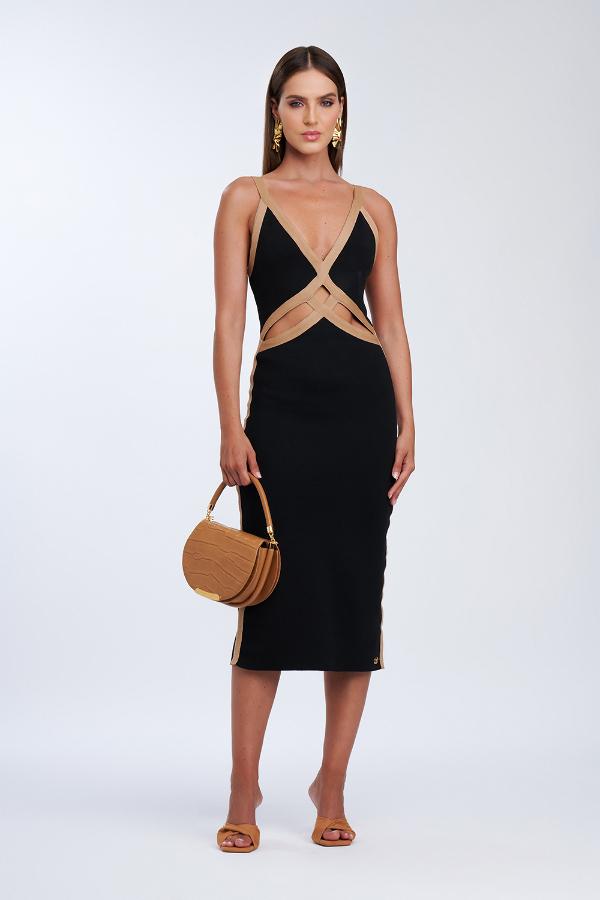 VESTIDO TRICOT RECORTES VAZADOS