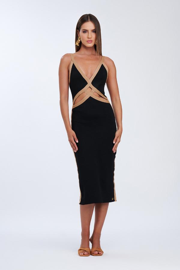 VESTIDO TRICOT RECORTES VAZADOS