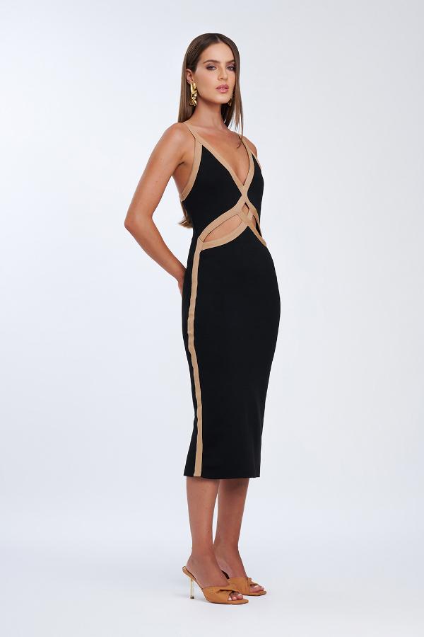 VESTIDO TRICOT RECORTES VAZADOS