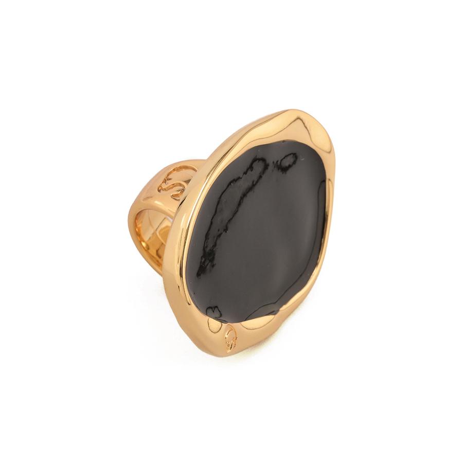 ANEL DOURADO OVAL ASSIMETRICO COM RESINA PEROLADA