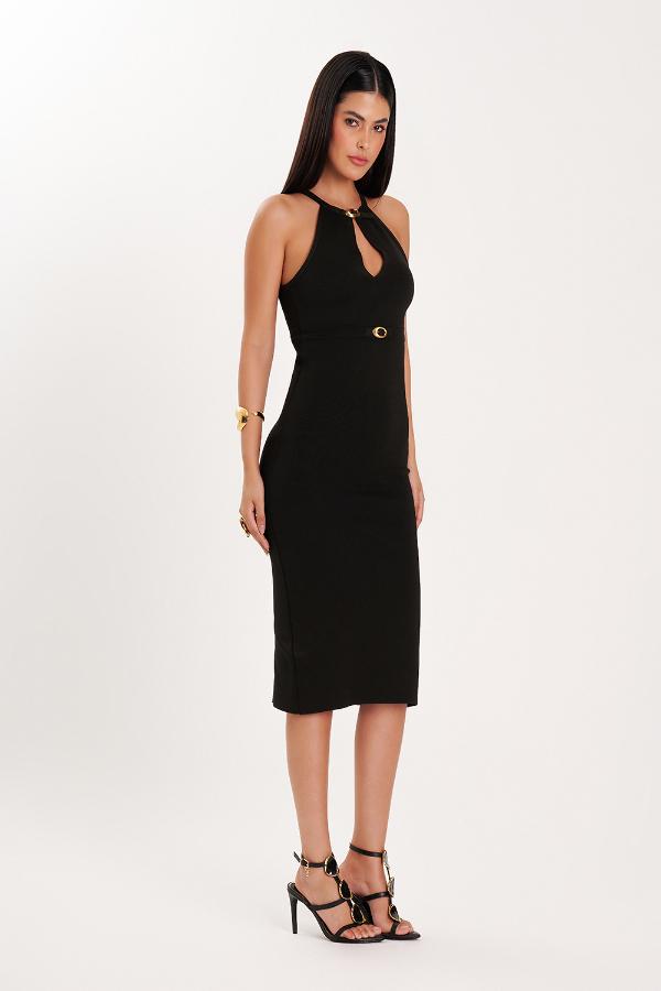 VESTIDO DE TRICO COM DECOTE FIVELA