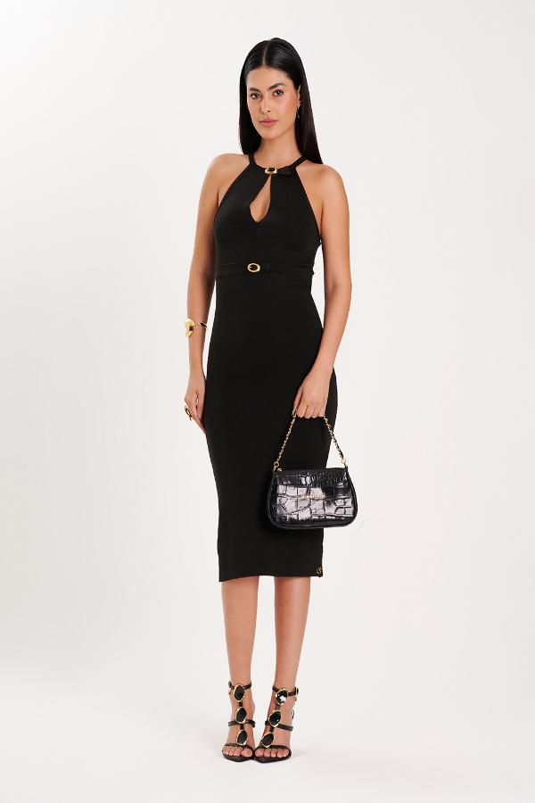 VESTIDO DE TRICO COM DECOTE FIVELA