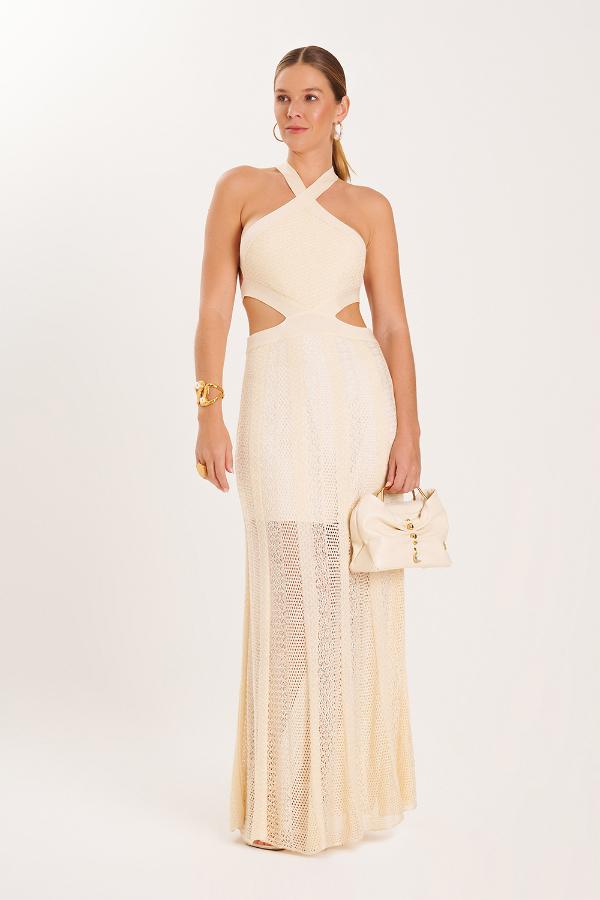 VESTIDO LONGO TRICO RENDADO