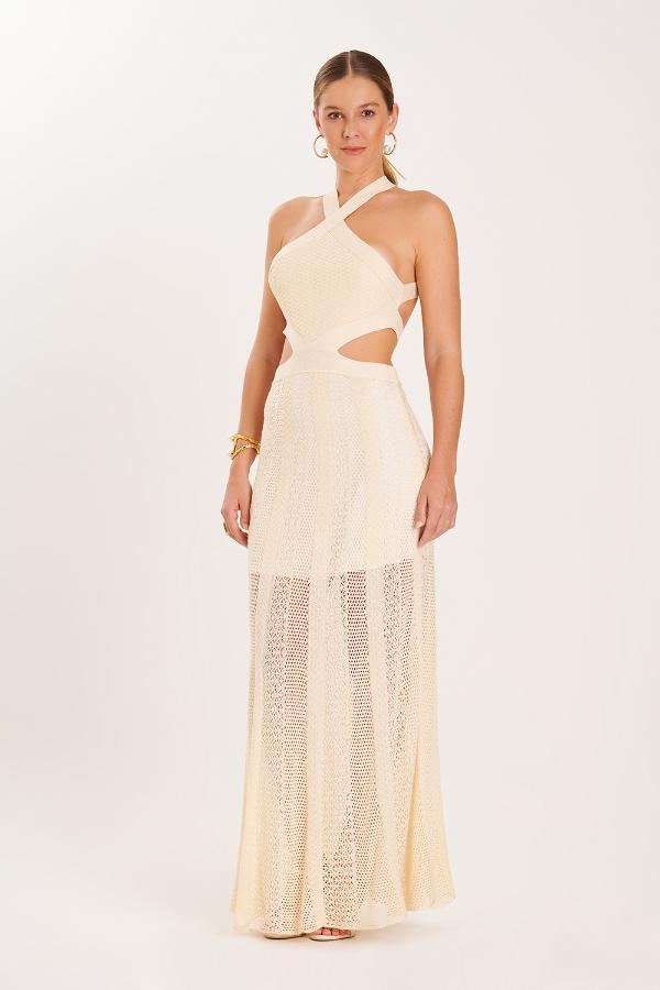 VESTIDO LONGO TRICO RENDADO