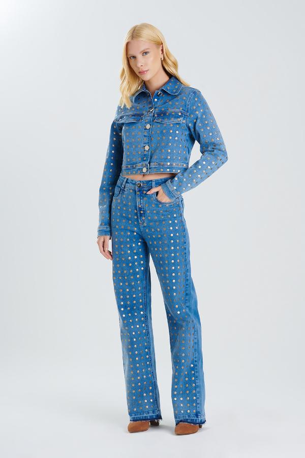 CASACO JEANS SLIM COM TACHAS