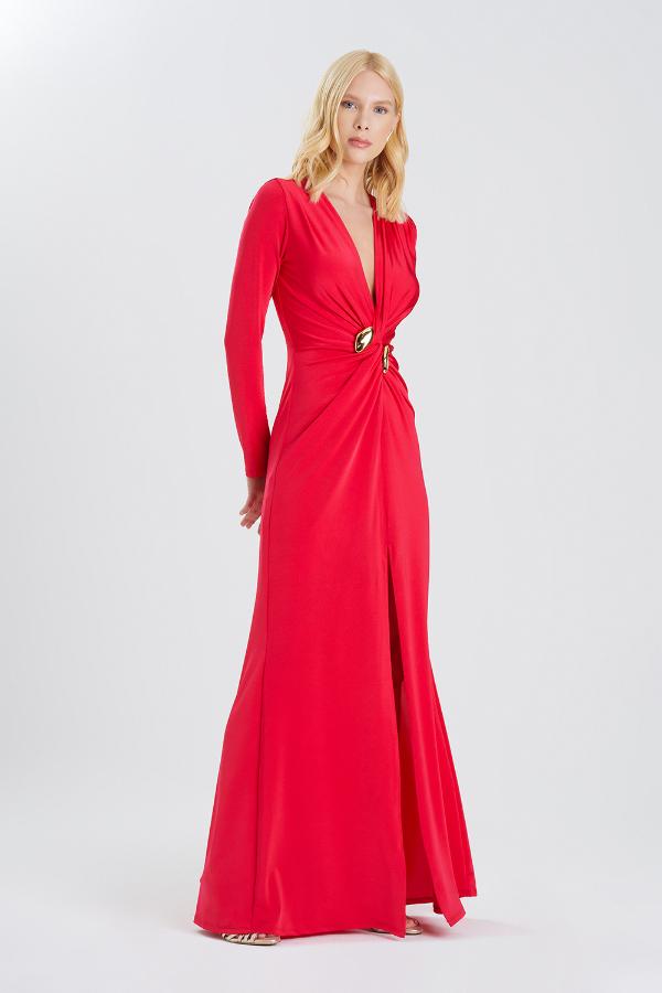 VESTIDO LONGO DRAPE DECOTE