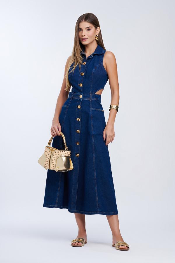 VESTIDO JEANS MIDI COM BOTOES